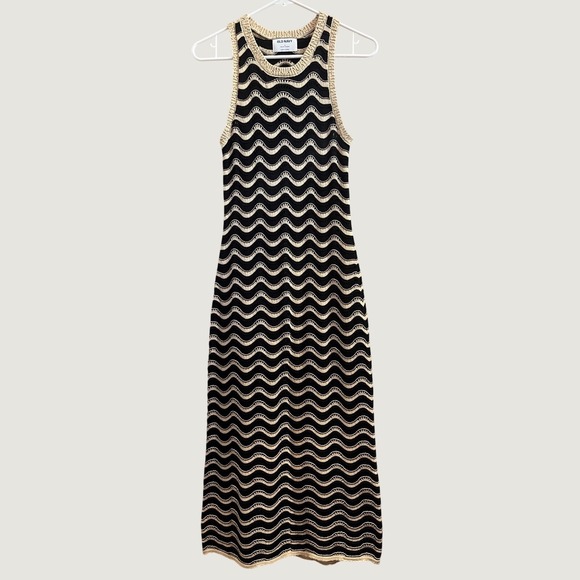 Old Navy Dresses & Skirts - Old Navy Sweater Dress Womens Small Black Beige Wavy Knit Sleeveless Midi